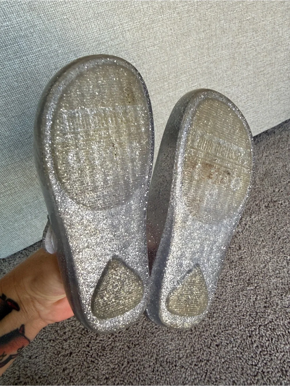 Mini Melissa Silver Glitter Mary Jane Shoes with Flower Accents